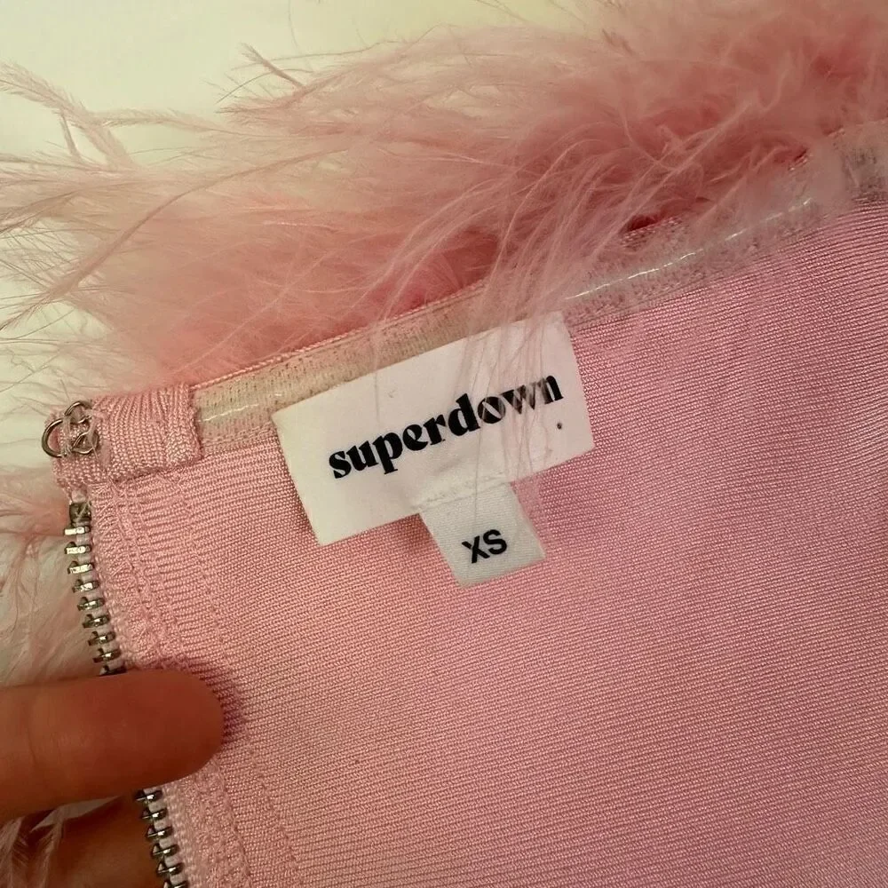 Superdown Ramona Feather Trim Bustier Top in Blush Pink - Picture 7 of 11